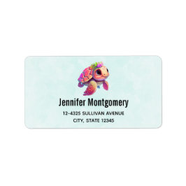 Roze Zeeen schildpad grillig & schattig Etiket