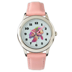 Roze Zeeen schildpad grillig & schattig Horloge