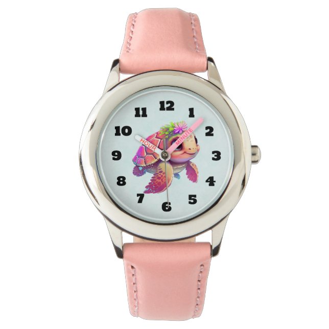Roze Zeeen schildpad grillig & schattig Horloge (Voorkant)