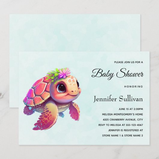 Roze Zeeen schildpad grillig & schattig Kaart (Voorkant / Achterkant)