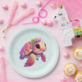 Roze Zeeen schildpad grillig & schattig Papieren Bordje (Feest)