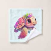 Roze Zeeen schildpad grillig & schattig patroon Bad Handdoek (Wasdoekje)