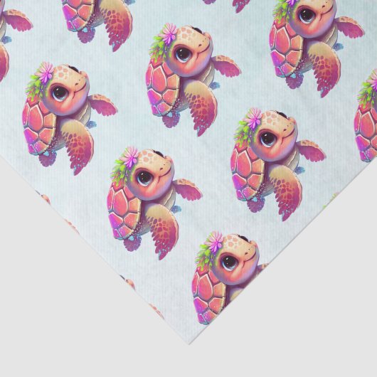 Roze Zeeen schildpad grillig & schattig patroon Tissuepapier (Detail)