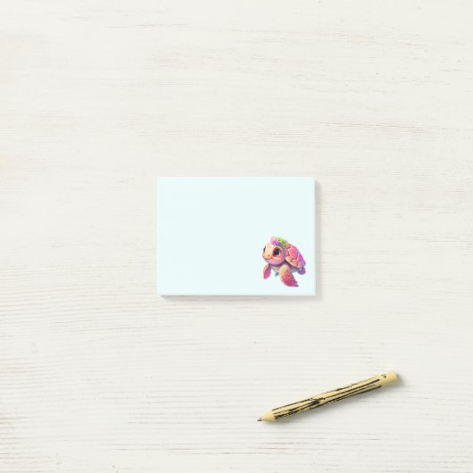 Roze Zeeen schildpad grillig & schattig Post-it® Notes (Op bureau)