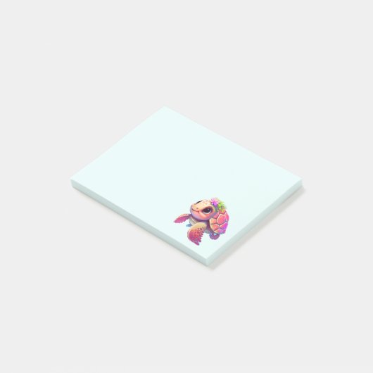 Roze Zeeen schildpad grillig & schattig Post-it® Notes (Schuin)