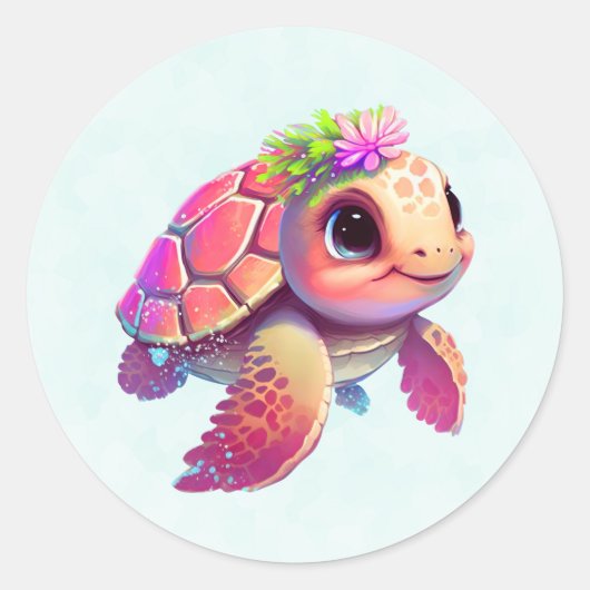 Roze Zeeen schildpad grillig & schattig Ronde Sticker (Voorkant)
