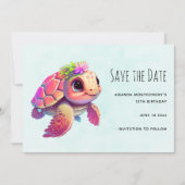 Roze Zeeen schildpad grillig & schattig Save The Date (Voorkant)