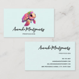 Roze Zeeen schildpad grillig & schattig Visitekaartje