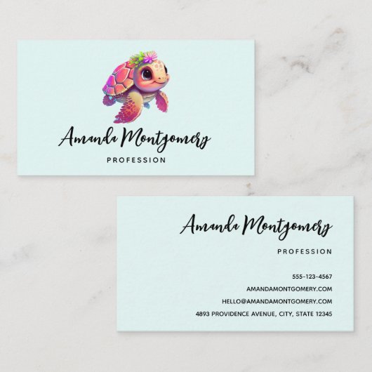 Roze Zeeen schildpad grillig & schattig Visitekaartje (Voorkant / Achterkant)
