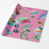 Roze Zeeen schildpadden en vispakpapier Cadeaupapier (Uitgerold)