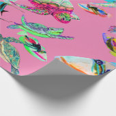 Roze Zeeen schildpadden en vispakpapier Cadeaupapier (Hoek)
