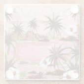 Roze Zeeen Tropisch eiland en palmen Glazen Onderzetter (Achterkant)