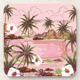 Roze Zeeen Tropische palmen en Planten Kunststof Bier Onderzetter