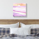Roze Zeeen | Waterverf Sunset Ocean Waves Canvas Afdruk (Insitu (Slaapkamer))
