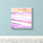 Roze Zeeen | Waterverf Sunset Ocean Waves Canvas Afdruk (Insitu (Houten vloer))