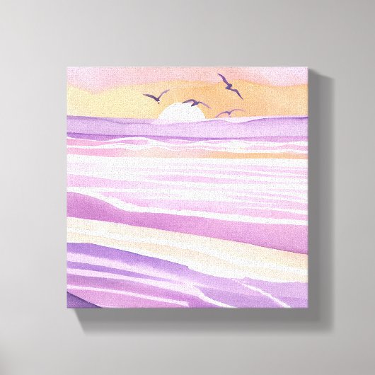 Roze Zeeen | Waterverf Sunset Ocean Waves Canvas Afdruk (Voorkant)