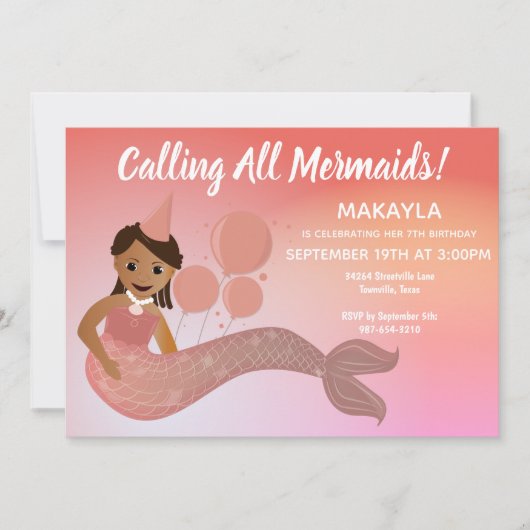 Roze Zeemeermin Afro-Amerikaanse verjaardagsfeestj Kaart (Voorkant)