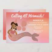 Roze Zeemeermin Afro-Amerikaanse verjaardagsfeestj Kaart (Voorkant / Achterkant)