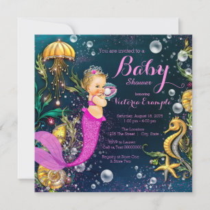 Roze Zeemeermin Baby Shower Kaart