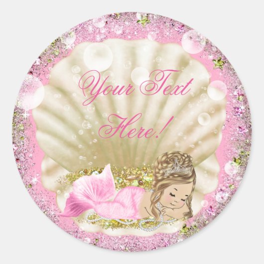 Roze Zeemeermin Baby shower Stickers (Voorkant)