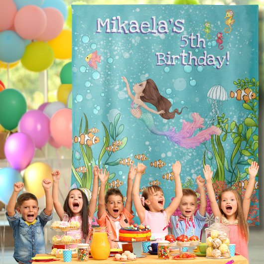 Roze Zeemeermin Bruine Onder de Zee Muur Achtergro Wandkleed