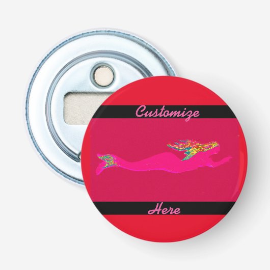 roze zeemeermin button flesopener (Voorkant)