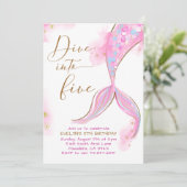 Roze Zeemeermin Duik in Vijf 5e Verjaardagsfeestje Kaart (Staand voorkant)