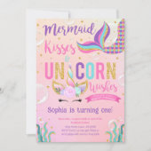 Roze Zeemeermin & Eenhoorn Verjaardag Kaart (Voorkant)
