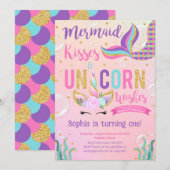 Roze Zeemeermin & Eenhoorn Verjaardag Kaart (Voorkant / Achterkant)