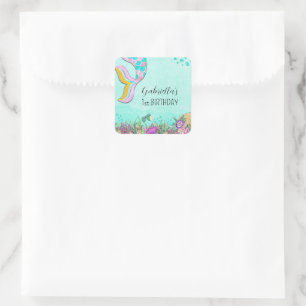 Roze Zeemeermin Eerste Verjaardag Vierkante Sticker