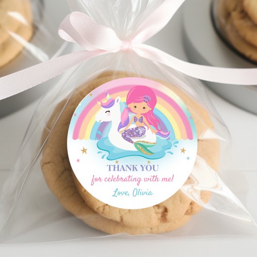 Roze Zeemeermin en Eenhoorn Zwembad Verjaardagsfee Ronde Sticker