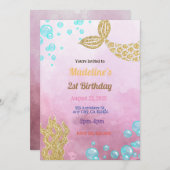 Roze Zeemeermin Fantasie Verjaardag Uitnodiging (Voorkant / Achterkant)