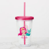  Roze Zeemeermin Gepersonaliseerd Kinder Kind Acryl Drinkbeker (Voorkant)
