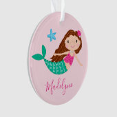 Roze Zeemeermin Gepersonaliseerde Script Naam Ornament (voorkant)