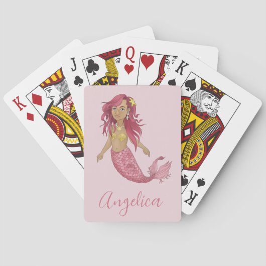  roze zeemeermin Happy Birthday aangepaste naam Pokerkaarten (Achterkant)