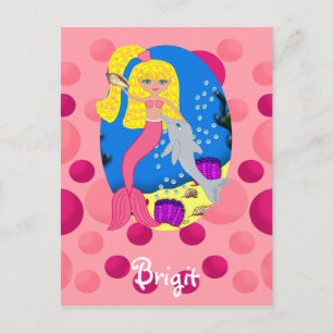 Roze zeemeermin in de oceaan met een dolfijn briefkaart