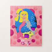 Roze zeemeermin in de oceaan met een dolfijn legpuzzel (Verticaal)