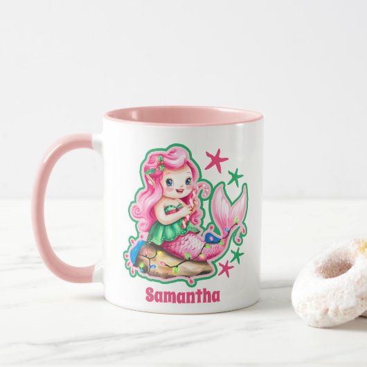 Roze Zeemeermin Kerst Kinder Hot Chocolate Mok (Met donut)