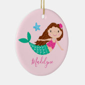 Roze Zeemeermin Kerst Script Naam Keramisch Ornament (Rechts)