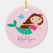 Roze Zeemeermin Kerst Script Naam Keramisch Ornament (Achterkant)