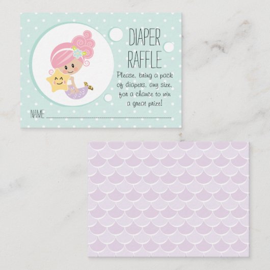 Roze Zeemeermin Luier Raffle Tickets Lichte huid Informatiekaartje (Voorkant / Achterkant)