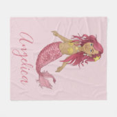  Roze Zeemeermin Meisje's Room Aangepaste Naam Fleece Deken (Voorkant (Horizontaal))