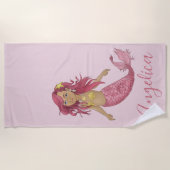 Roze Zeemeermin Meisje's Room Aangepaste Naam Strandlaken (Voorkant)