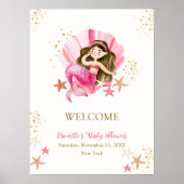 Roze Zeemeermin Ocean Starfish Baby shower Welkom Poster (Voorkant)