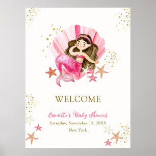 Roze Zeemeermin Ocean Starfish Baby shower Welkom Poster