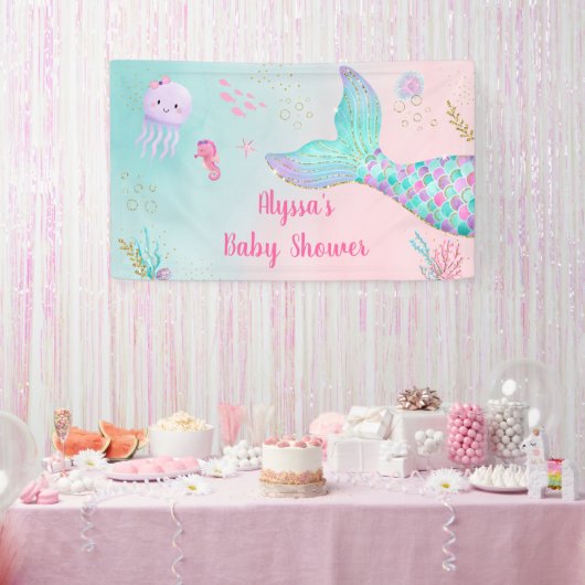 Roze zeemeermin onder het Baby shower Zee Spandoek (Feest)