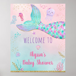 Roze zeemeermin onder het Baby shower Zee Welkom Poster