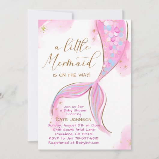 Roze Zeemeermin Onder Het Zee Ocean Meisje Baby sh Kaart (Voorkant)