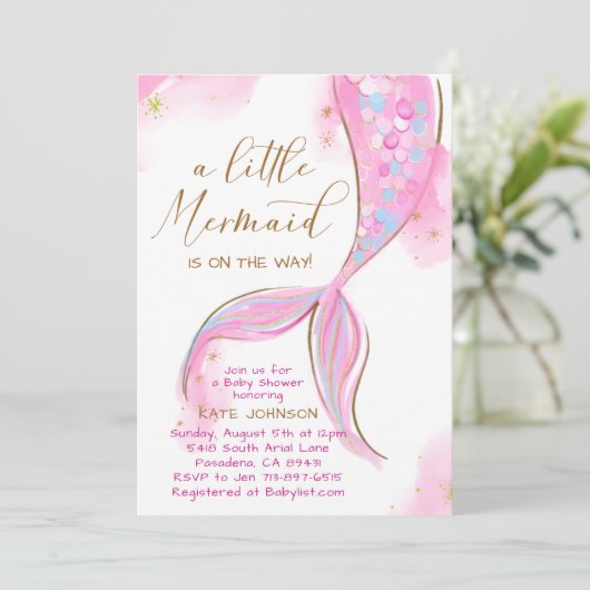 Roze Zeemeermin Onder Het Zee Ocean Meisje Baby sh Kaart (Staand voorkant)