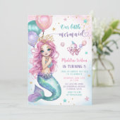 Roze zeemeermin onder het Zee Verjaardag Kaart (Staand voorkant)